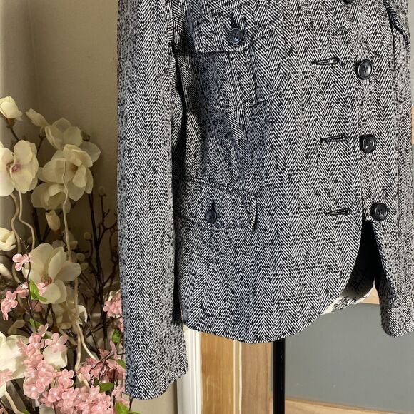 Relativity Womens Jacket Size L Black White Fitted Button Up Spring Fall Coat - Picture 2 of 7